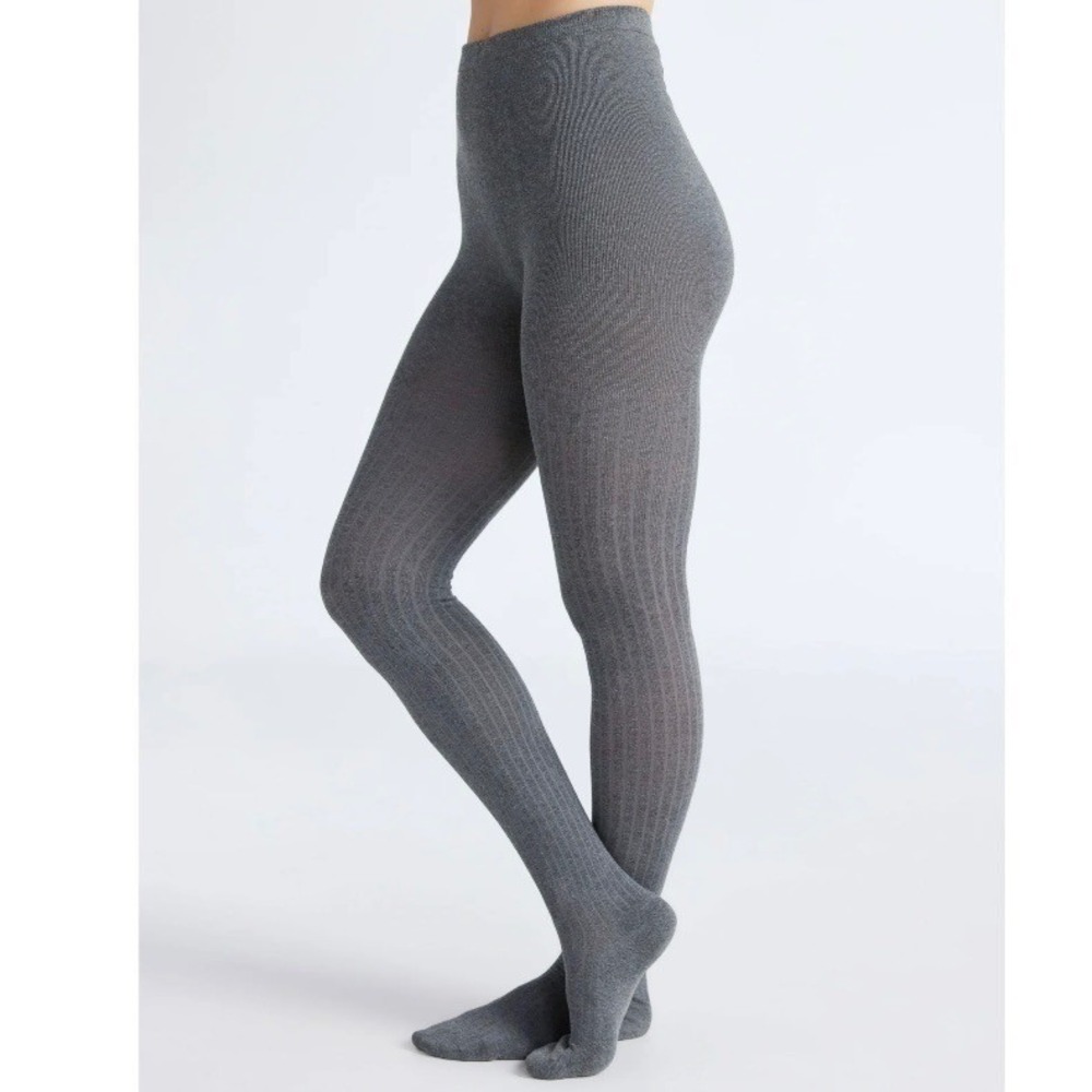 Joyspn Cotton Ribbed‎ Tights Women's Size XL Gray 1 Pair